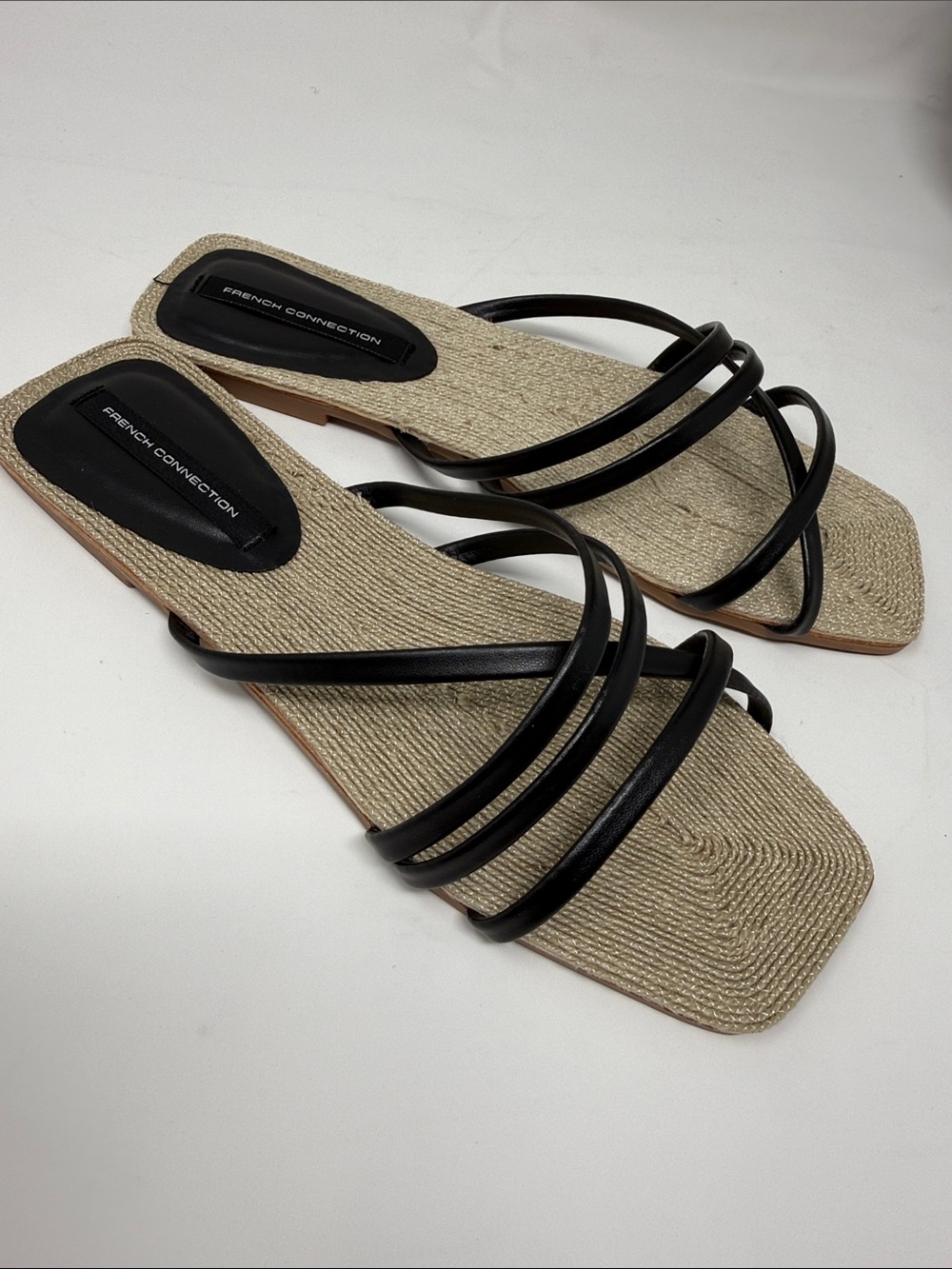 French Connection Black Multi-Strap Slide Sandals